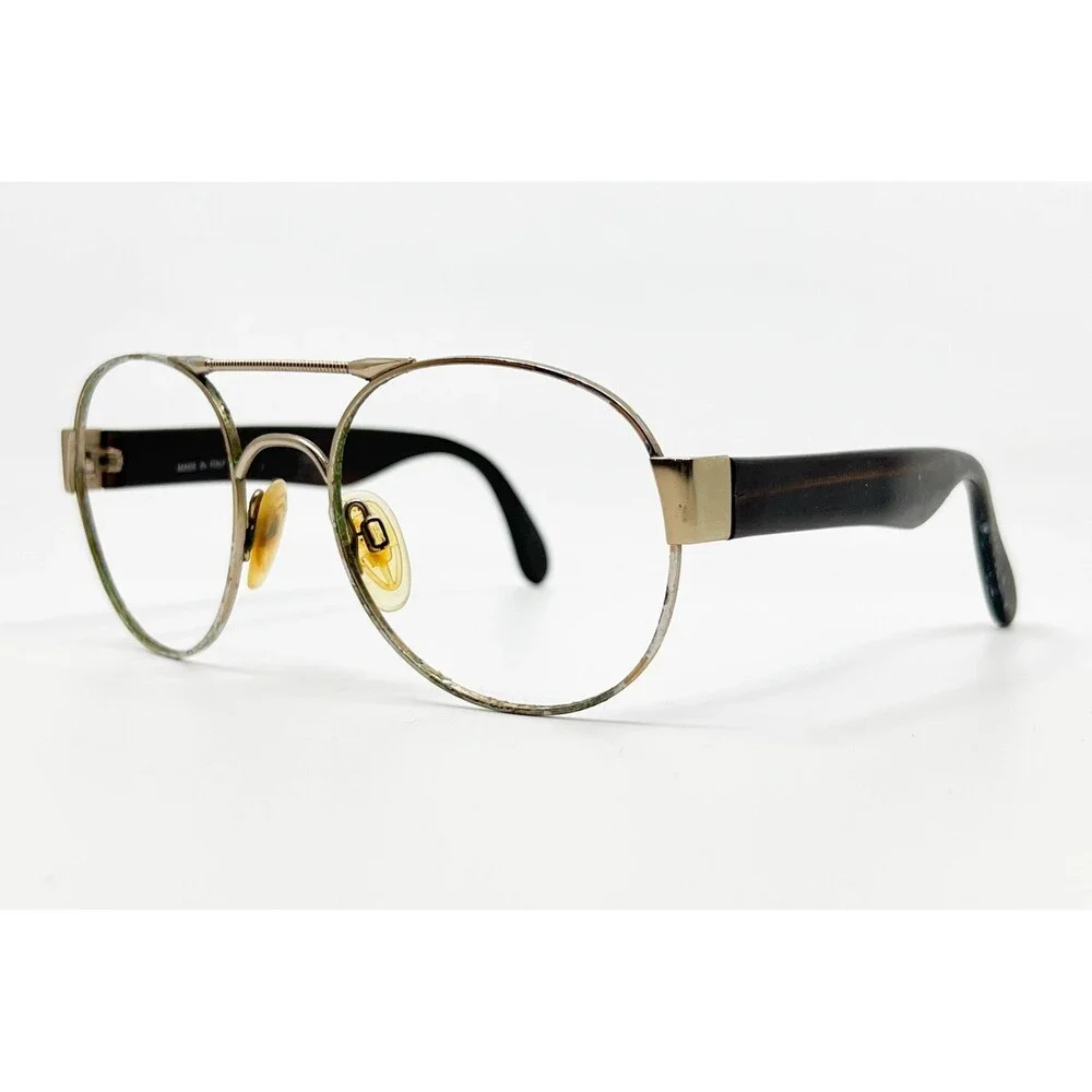 Web Eyeglasses Mens Gold Brown Fair 2003 Aviator Double Bridge Italy Medium